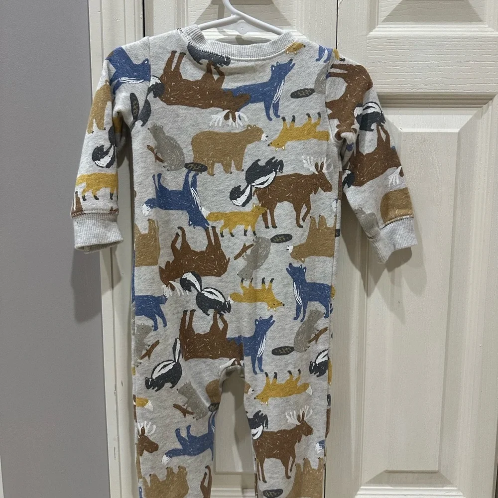 Carters Animal Print Kids 1 Piece Cozy Pjs With Snaps, Fuzy Soft Lining Inside